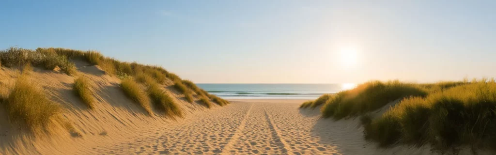 Neem de regie over jouw leven Sporen in het zand die leiden naar de zee – symbool voor overzicht, richting en zelfsturing